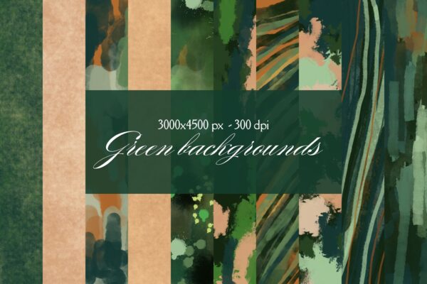 10款手工涂鸦墨迹绿色抽象艺术背景肌理纹理JPG图片Camouflage green backgrounds