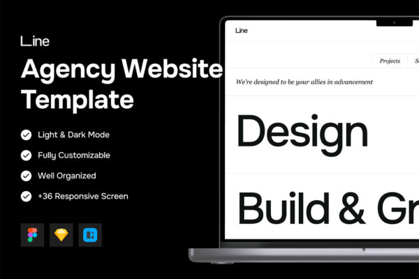 现代创新艺术美学文章博客作品展示web网站网页APP移动应用Figma模板UI设计套件Line – Agency Website