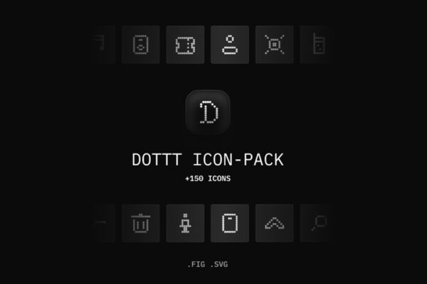 150+现代极简像素化点阵Icon矢量图标logo图形徽标Figma/SVG设计套装DOTTT ICON-PACK ⁂-第8546期-