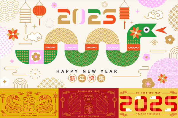 41款2025新年蛇年春节除夕EPS矢量海报手绘插画插图源文件合集Year of Snake banners 16-第8562期-