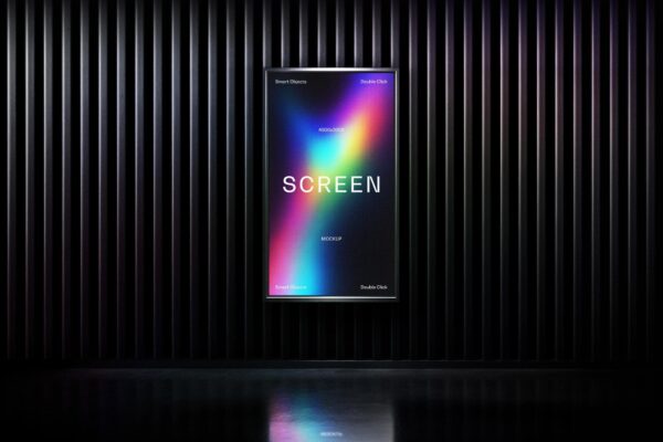 现代极简数字化电子屏幕广告牌灯箱海报设计展示PSD样机Glowing Vertical Screen Mockup