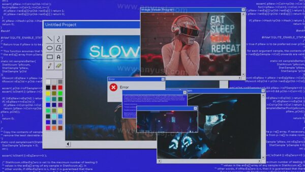 复古Windows电脑窗口错误弹窗界面信号失重故障扭曲PR片头视频模板Web Punk Glitch Opener-第8568期-