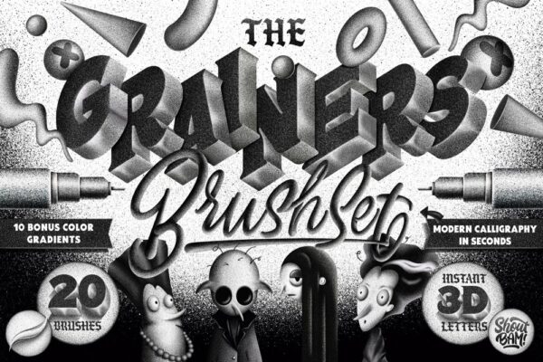 20款复古颗粒粉笔噪点阴影渐变过渡Procreate绘画笔刷预设套装The Grainers Brush Set-第8569期-