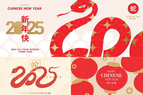 31款2025新年蛇年春节除夕EPS矢量海报手绘插画插图源文件合集Year of Snake banners 17-第8562期-