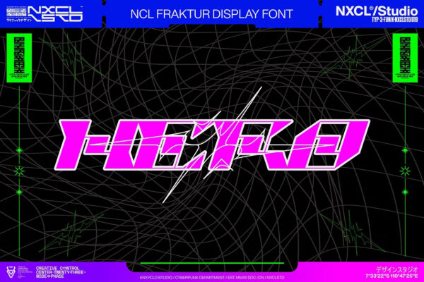 未来主义y2k赛博机甲朋克衬线西文logo徽标装饰英文字体Fraktur – Futuristic Cyberpunk Y2K Mecha Font-第8217期-