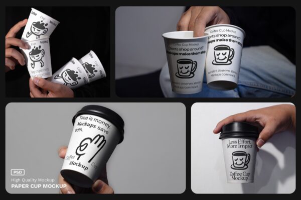 21款现代极简手持咖啡杯纸杯印花设计展示PSD样机套装Coffee Cup Mockup-第8575期-