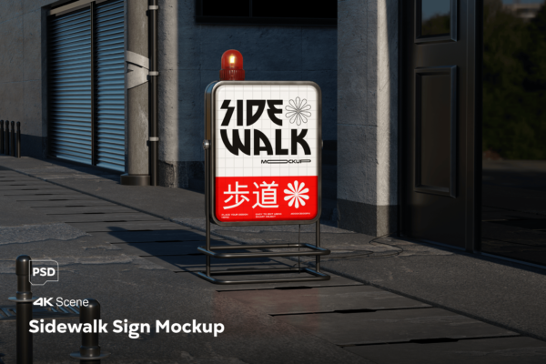 现代极简街道街边广告牌立牌海报logo设计展示PSD样机Sidewalk Sign Mockup