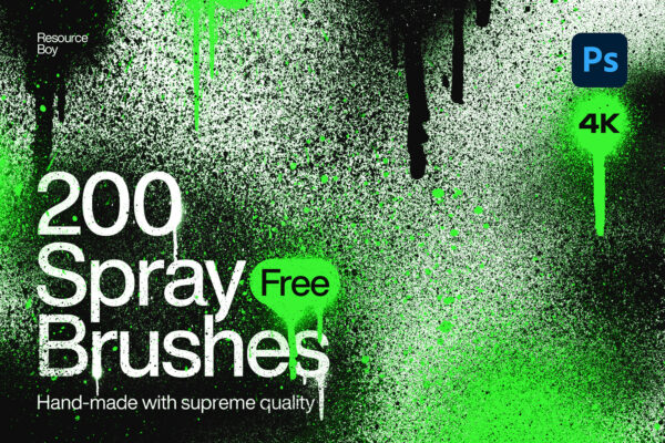 200款可商用复古街头艺术喷漆飞溅滴落斑点PS笔刷预设套装200 Spray Paint Photoshop Brushes