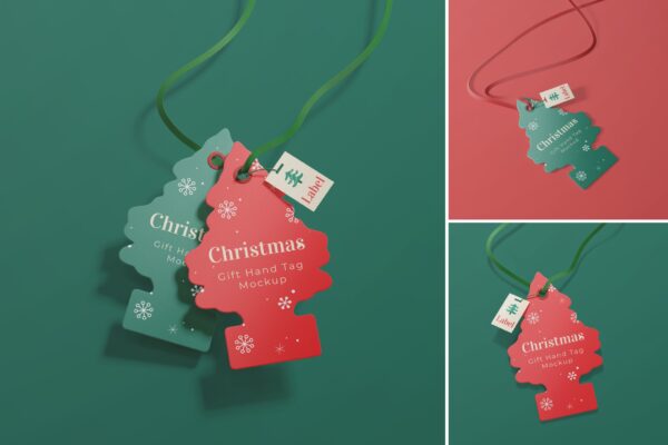 3款极简圣诞节新年卡片标签PSD样机Christmas Labels Mockup