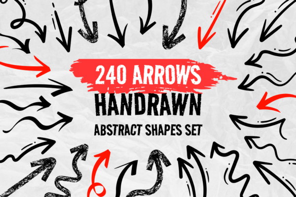 240款手绘箭头标记AI矢量插画插图图形PNG免扣图片设计套装Set of Hand Drawn Abstract Arrows Shapes