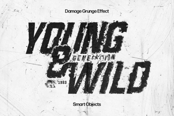 复古故障扭曲错误打印印刷文本logo徽标PSD特效样机Grunge Damage Effect-第8637期-