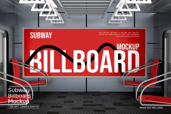 现代极简地铁车厢广告牌banner横幅海报设计展示PSD样机Subway Billboard Mockup