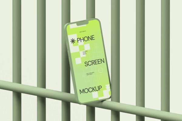 创意现代iPhone手机UI设计展示PSD样机Clay Phone on Fence Mockup