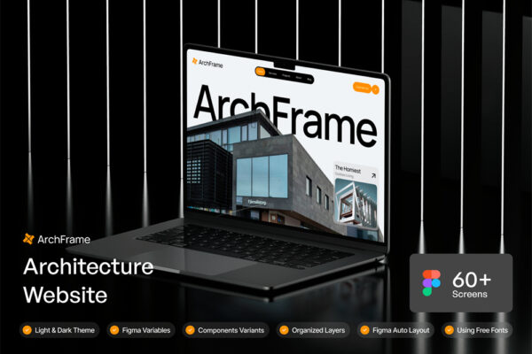 60+现代极简专业网站web网页移动APP应用Figma模板UI设计套件ArchFrame – Architecture Website UI KIT-第8662期-