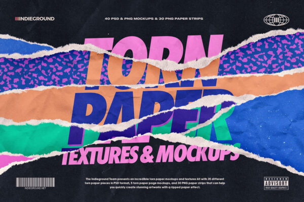 复古真实撕裂撕纸毛边纸张肌理纹理PNG图片PSD样机套装Torn Paper Mockups & Textures-第8706期-