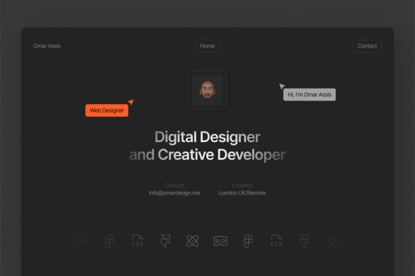 现代极简暗黑设计师个人作品集展示网站web页面APP移动应用UI设计套件Figma/Framer模板Omar – Portfolio Framer Template-第8718期-