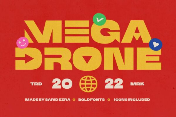 复古趣味俏皮标题logo排版西文无衬线英文字体Mega Drone — Black Display Font-第8736期-