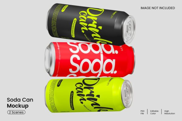 2款可乐苏打水饮料汽水啤酒金属罐易拉罐PSD样机Soda Can Mockup