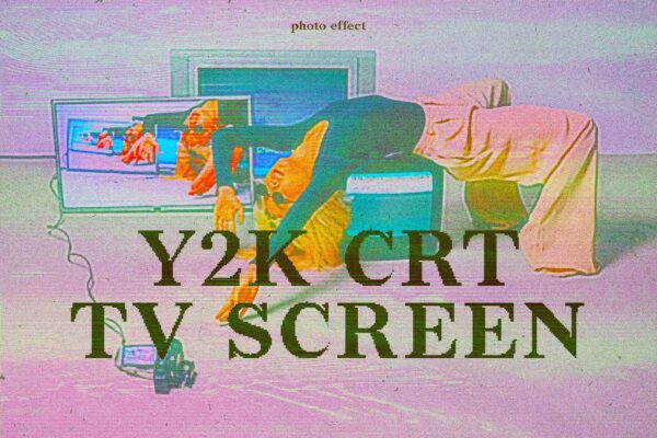 复古CRT电视屏幕故障信号失真PSD特效样机CRT TV Screen Glitch Photo Effect