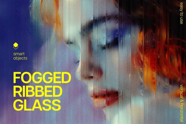 抽象艺术竖条纹玻璃毛玻璃扭曲折射特效PSD样机Ribbed glass effect-第9041期-