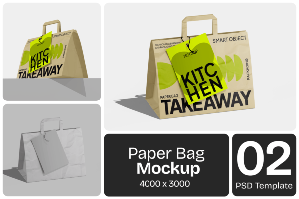 2款极简手提袋包装袋礼品袋纸袋外观设计展示PSD样机Paper Bag Mockup
