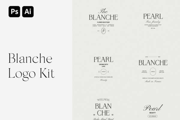 30款现代极简优雅品牌logo徽标标志AI/PSD矢量图形设计套装Blanche Logo Kit-第9127期-
