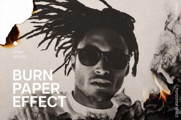 复古纸张纸片火焰燃烧特效叠加PSD样机Burnt Paper Photo Effect