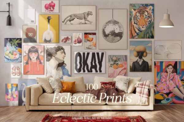100款复古视觉手绘装饰画艺术品挂画JPG图片设计套装100 Eclectic Prints-第9142期-