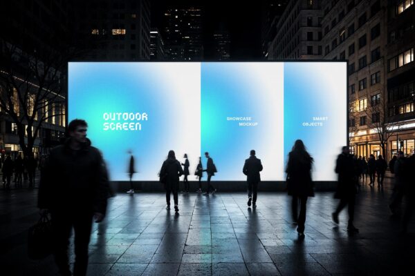 户外城市街道发光灯箱数字电子屏幕广告牌海报banner设计展示PSD样机Outdoor Screen Mockup
