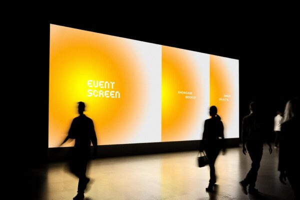 户外城市街道发光灯箱数字电子屏幕广告牌海报banner设计展示PSD样机Large 21:9 Event Screen Mockup