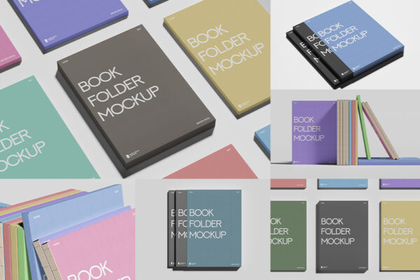 10款极简书籍封套档案盒设计展示PSD效果图样机套装Book Folder Mockup-第9163期-