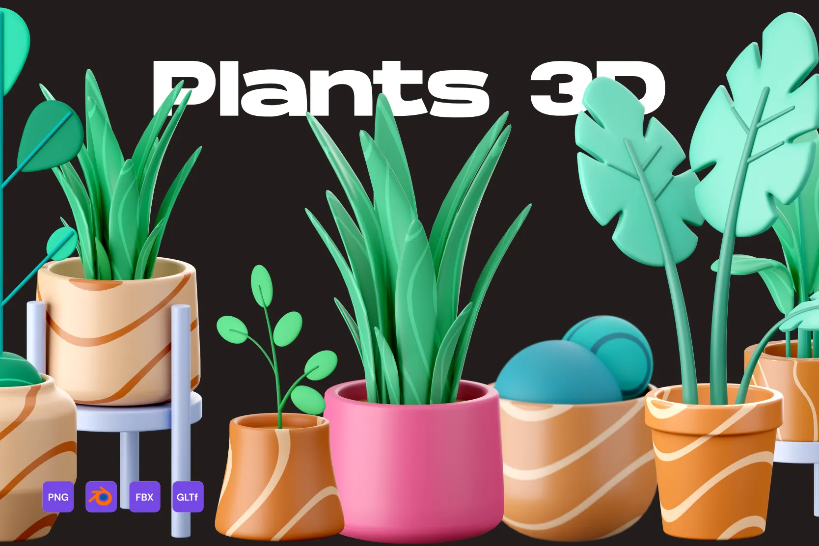 8款3D绿植室内盆栽Icon图标PNG插画插图Blender模型Plants 3D Icon Pack