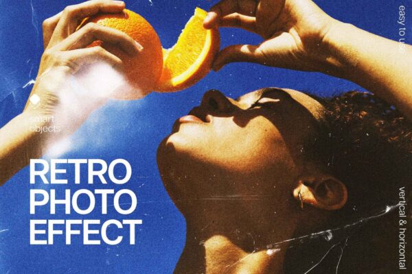 复古夏日风景胶片颗粒磨损照片特效叠加PSD样机Landscape Retro Photo Effect