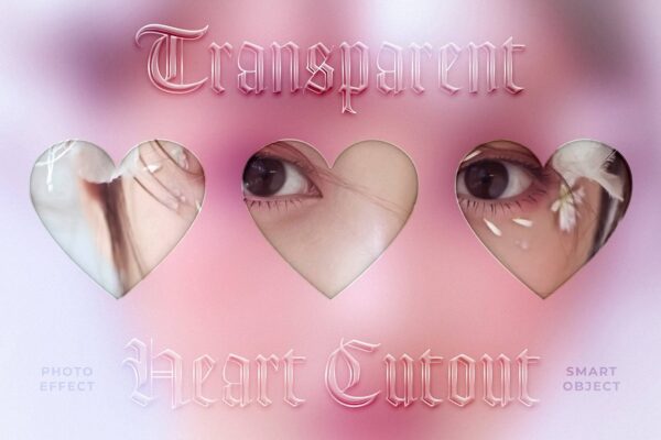 透明爱心剪贴磨砂玻璃特效叠加PSD样机Image Effect Mockup with Transparent Heart Cutout