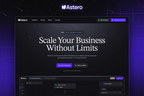 现代极简暗色SaaS网站网页Web布局组件APP移动应用Figma模板UI设计套件Astero – SaaS Startup Framer Website Template-第9210期-