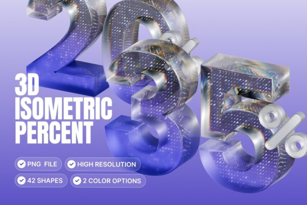 42款3D百分比数字营销PNG插画插图3D Isometric Percentage Set
