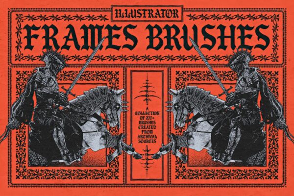 200+复古中世纪欧式繁复花纹边框AI矢量笔刷图形设计套装Frames Brushes for Adobe Illustrator-第9214期-
