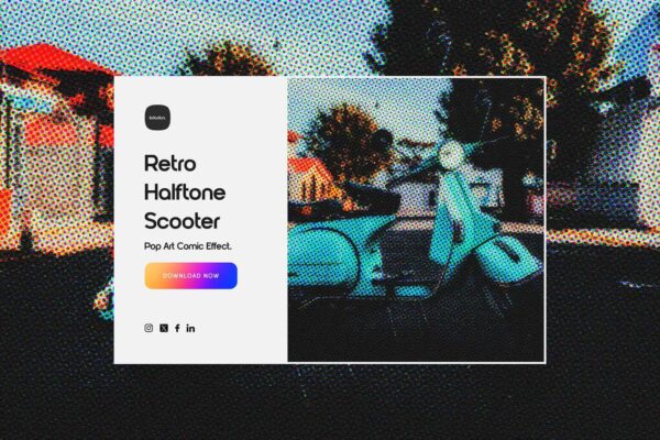 复古半调波点圆点像素艺术图片照片PSD特效叠加样机Halftone Retro Scooter – Pop Art Comic Effect