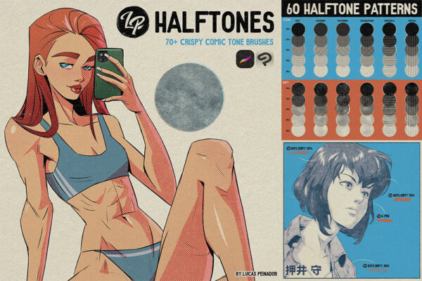 70+复古半调颗粒老式漫画Procreate和CSP绘画笔刷预设肌理套装LP Halftone Brushes for Procreate & CSP-第9221期-