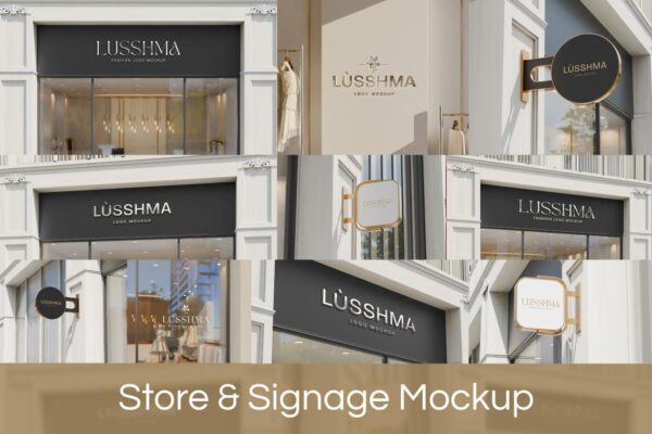 11款现代城市服装店铺商铺门头招牌logo徽标设计展示效果图PSD样机Sign & Storefront mockup-第9231期-