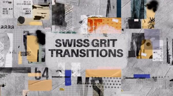复古街头撕纸胶带毛边动态视频转场过渡AE PR FCPX模板预设套装Swiss Grit Transitions-第9237期-
