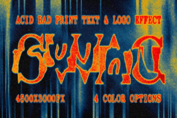 复古酸性艺术故障扭曲印刷打印颗粒噪点logo文本特效叠加PSD样机Acid Bad Print Text & Logo Effect