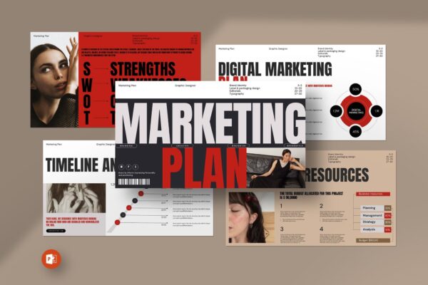 22页现代极简营销计划项目提案演示模板PPT/Google Slides/Keynote幻灯片文稿Marketing Plan Template