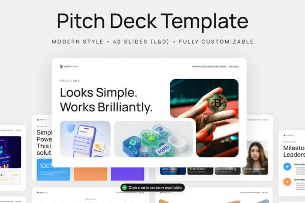 40页干净专业科技公司商业项目展示提案Figma模板演示文稿幻灯片Modern Pitch Deck Template-第9270期-