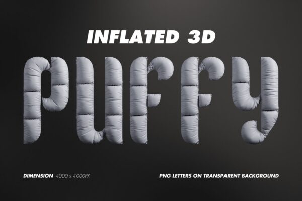 3D柔软布料膨胀英文大写字母PNG装饰字图片Puffy 3D typography