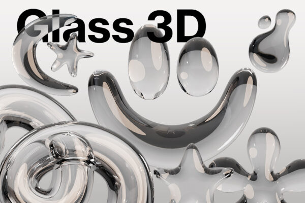 50款3D灰色玻璃趣味抽象艺术图形icon图标PNG插画插图OBJ模型设计套装50 Y2K Abstract Glass 3D Icon Pack-第9293期-