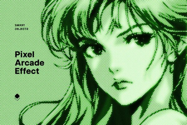 复古像素颗粒艺术图像叠加PSD特效样机Arcade Pixel Effect