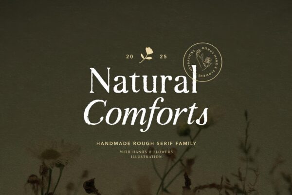 3款现代优雅婚礼文具品牌logo标题排版衬线英文西文字体Natural Comforts — Rough Serif