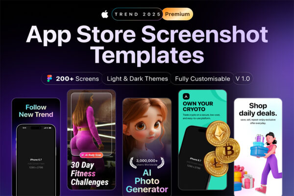 200+现代多类别APP商店应用页面布局UI设计展示Figma模板套装App Store Screenshot Premium Template-第9327期-