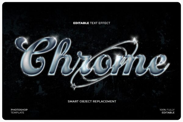 3D淡蓝色Y2K金属镀铬划痕logo徽标文本标题特效叠加PSD样机Y2K Chrome Text Effect